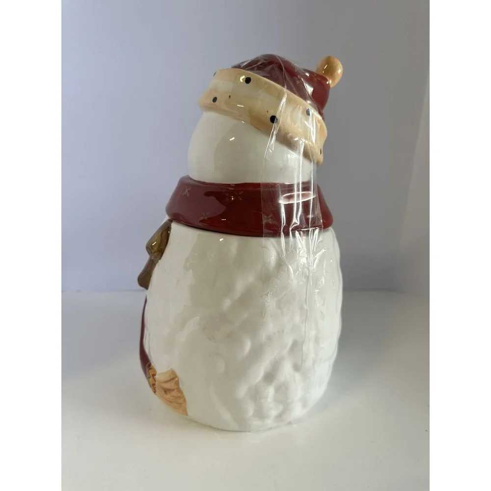 Nonni's Hand PaintedCeramic Snowman Cookie Jar Christmas Holiday Decor Red White